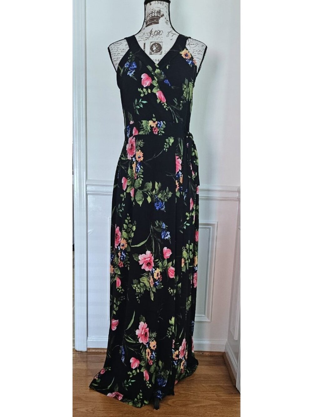 Le Lis M Ranada Navy Split Leg Floral Faux Wrap Maxi Dress